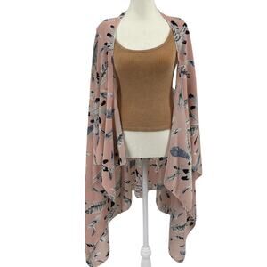 Janice Open Front Cardigan SZ OS Kimono Cover Up Chiffon Pink Floral Sleeveless